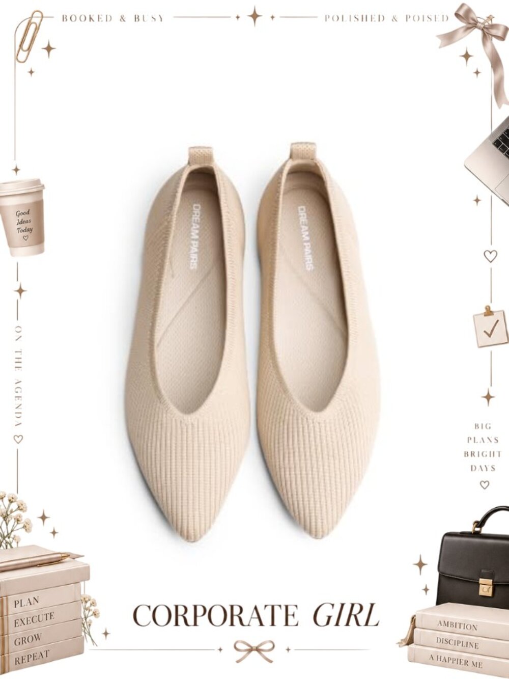 Pointed Toe Knit Ballet Flats Cushioned Flexible Machine Washable